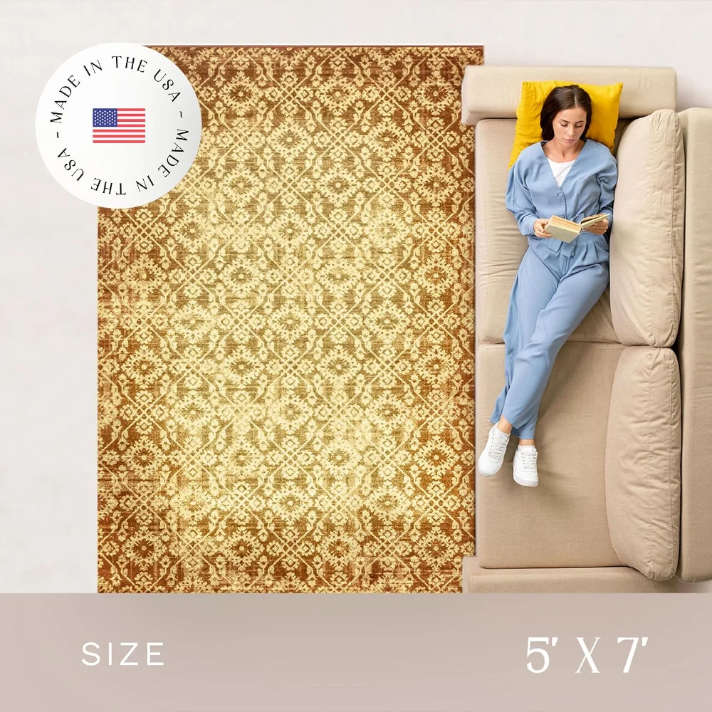 Arden Vintage Distressed Area Rug, 4'9" x 7', Gold, view 4