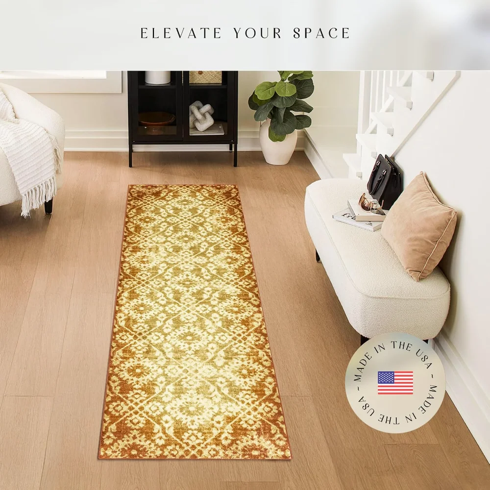 Arden Vintage Distressed Runner, 2' x 6', Gold, view 2