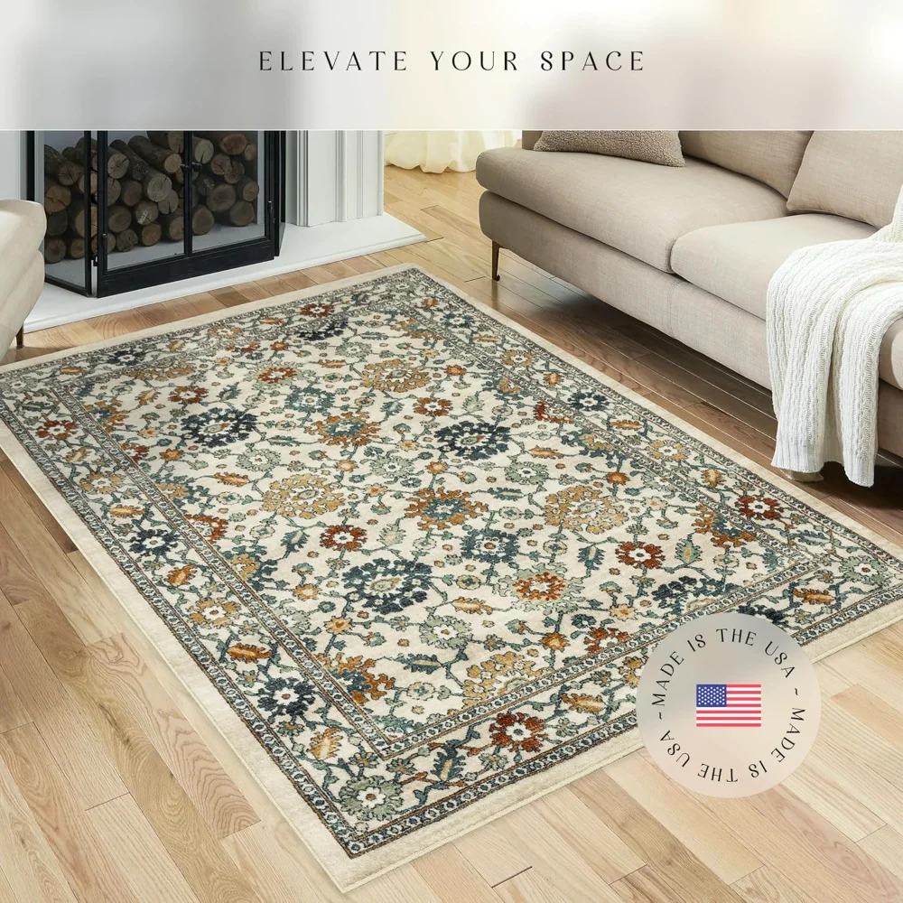 Benton Oriental Area Rug, 4'9" x 7', Beige, view 2