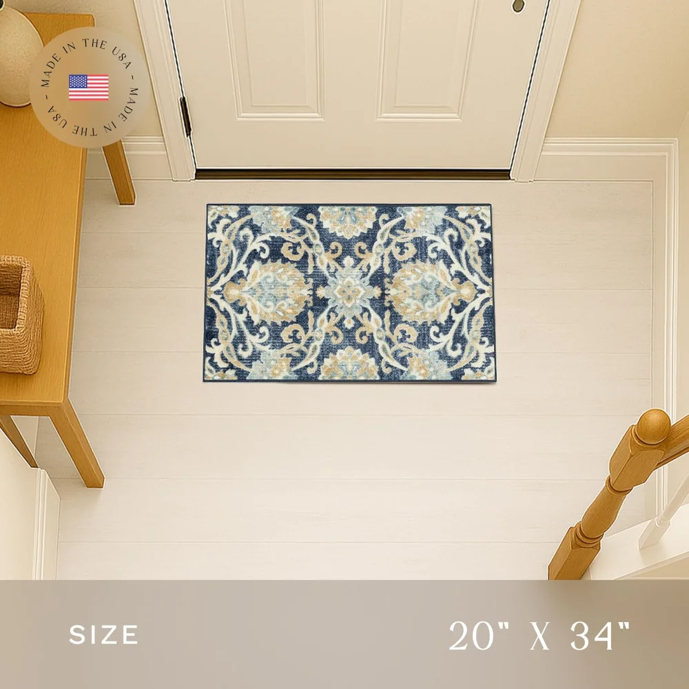 Blooming Damask Accent Rug, 34" x 20", Navy, view 2