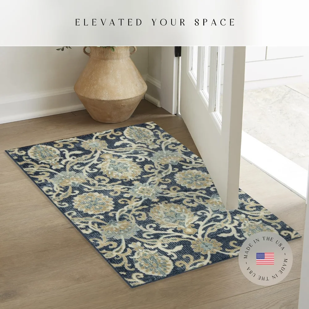 Blooming Damask Accent Rug, 34" x 20", Navy, view 3