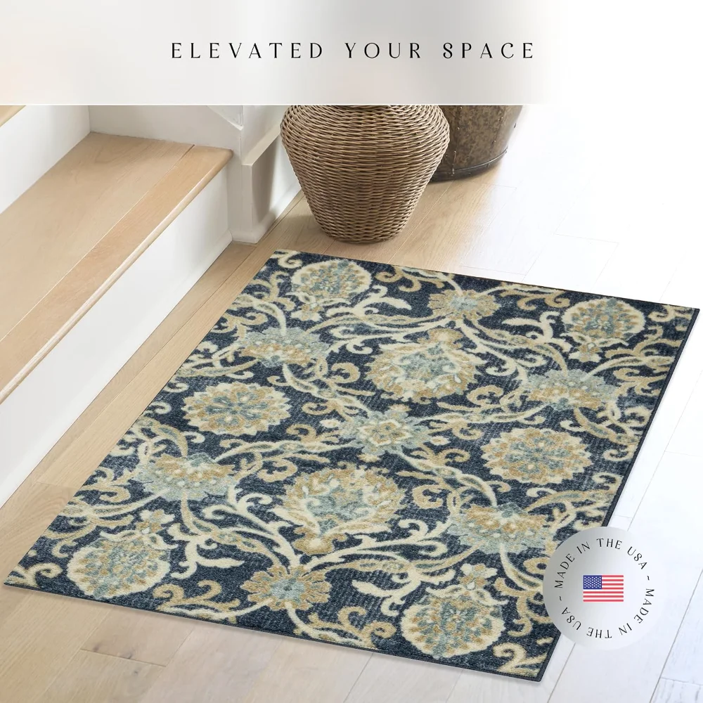 Blooming Damask Accent Rug, 46" x 30", Navy, view 3
