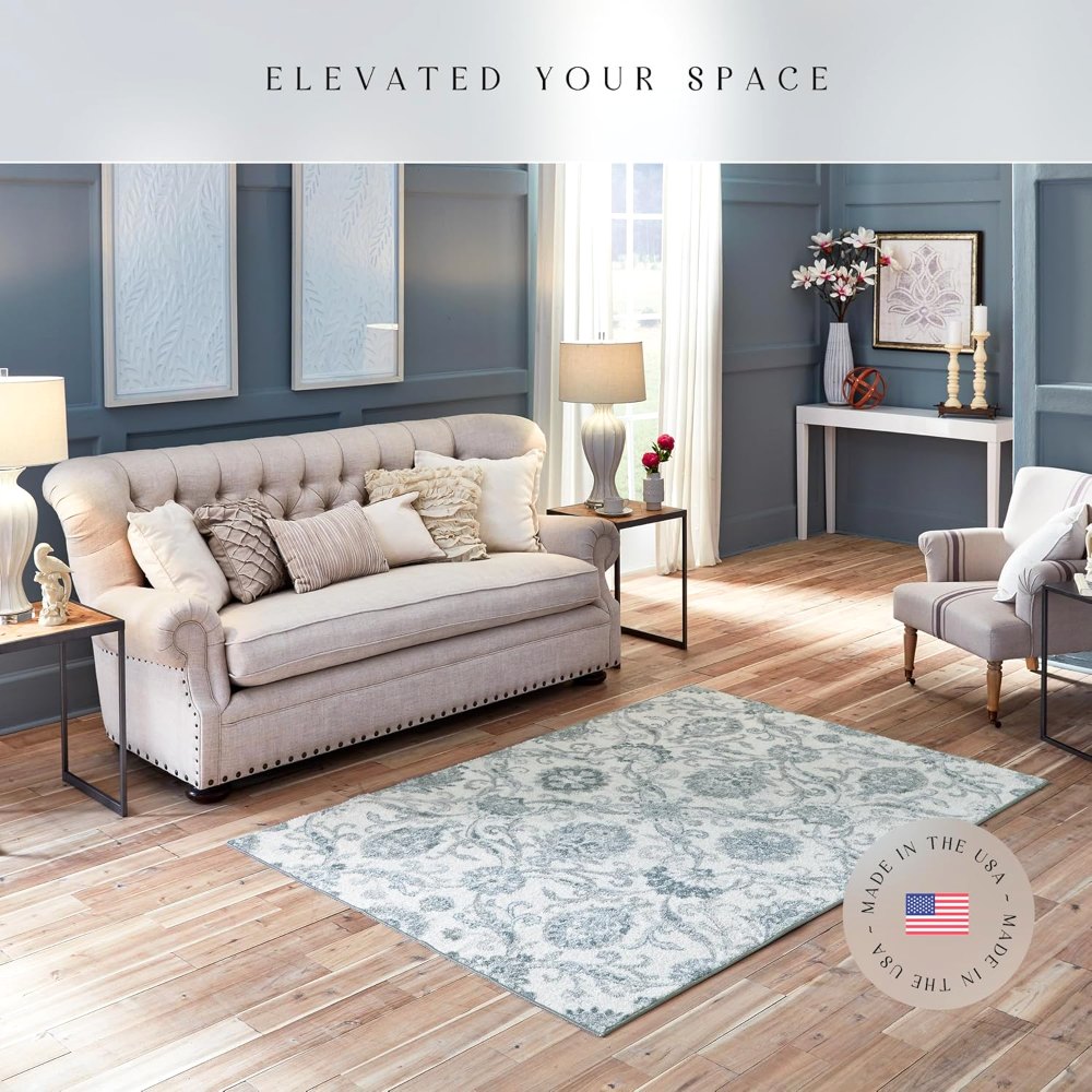 A Maples Rugs area rug styled in a living room