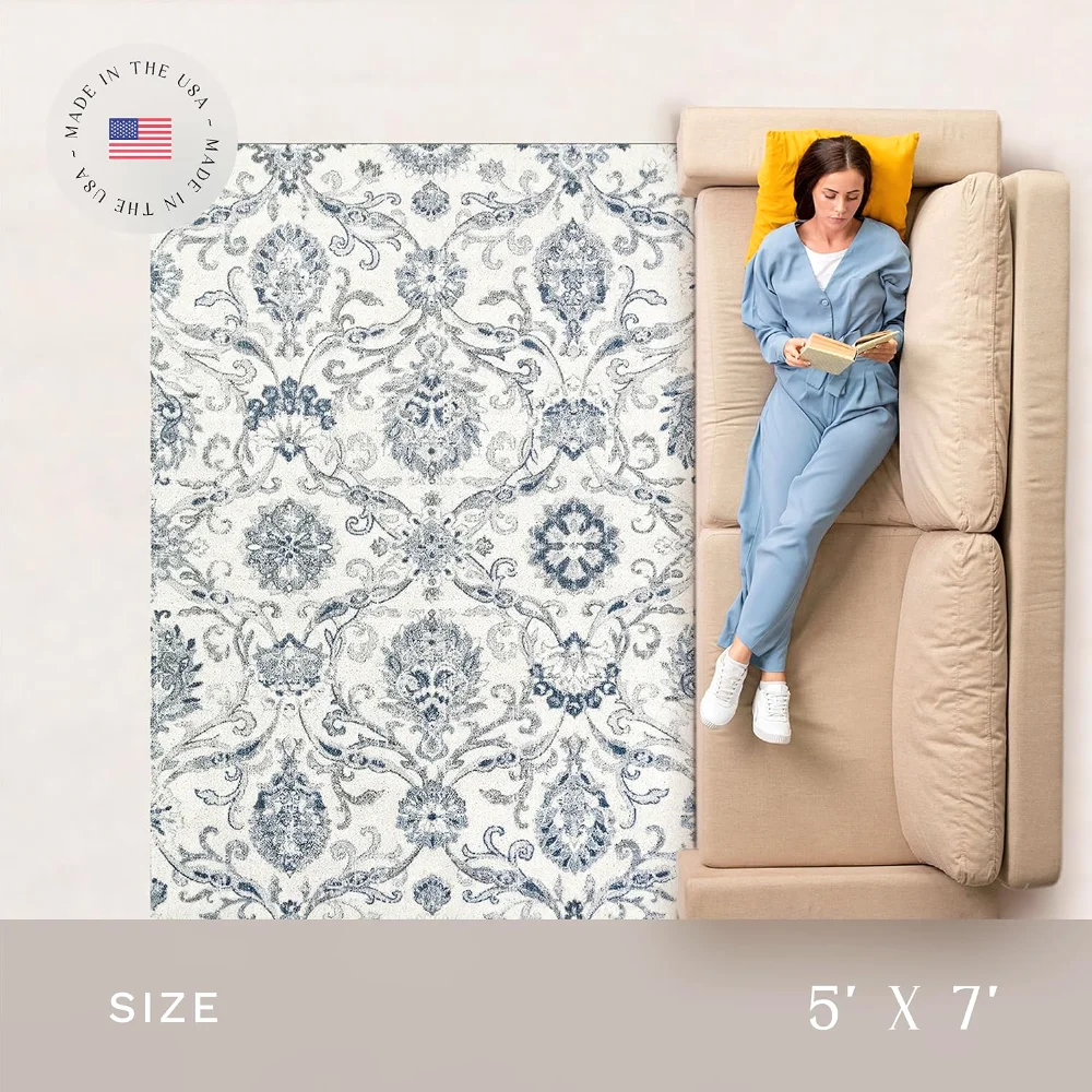Blooming Damask Pet Mat, 5' x 7', Grey, view 4