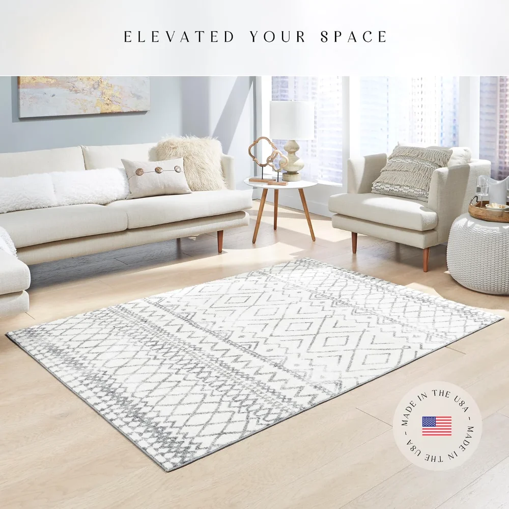 Diamond Distressed Moroccan Pet Mat, 4'9" x 7', Ivory, view 3