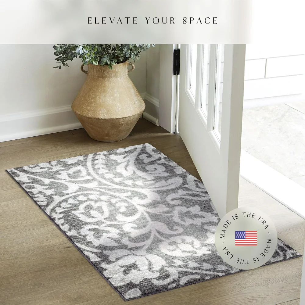 Exeter Floral Accent Rug, 1'8" x 2'10", Grey, view 2