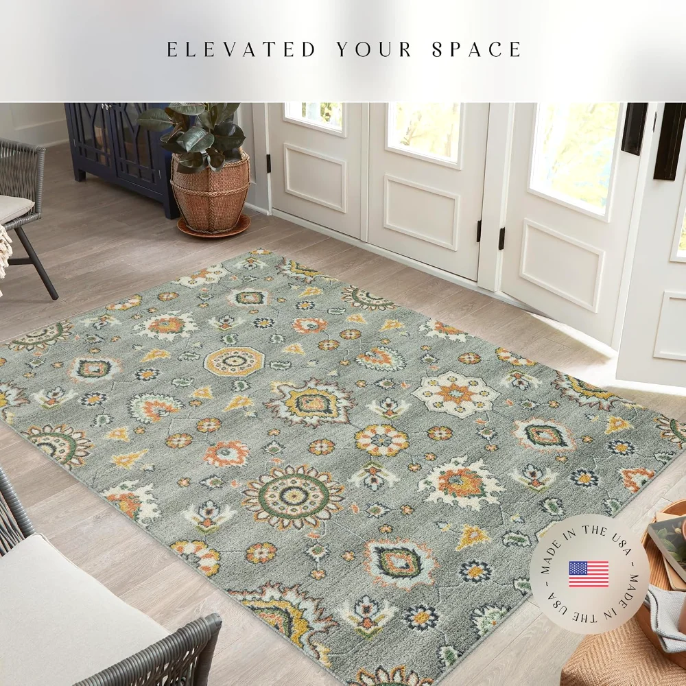 Fleur Contemporary Motif Livingroom & Bedroom Area Rug, 4'9" x 7', Radiant Grey, view 3