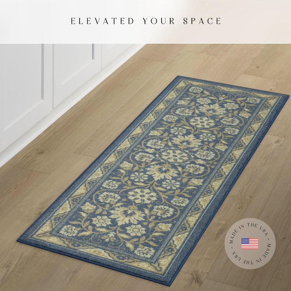Florence Runner, 2' x 6', Blue styled in a room