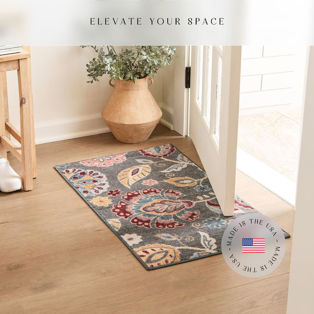 Gardena Floral Accent Rug, 1'8" x 2'10", Grey styled in a room
