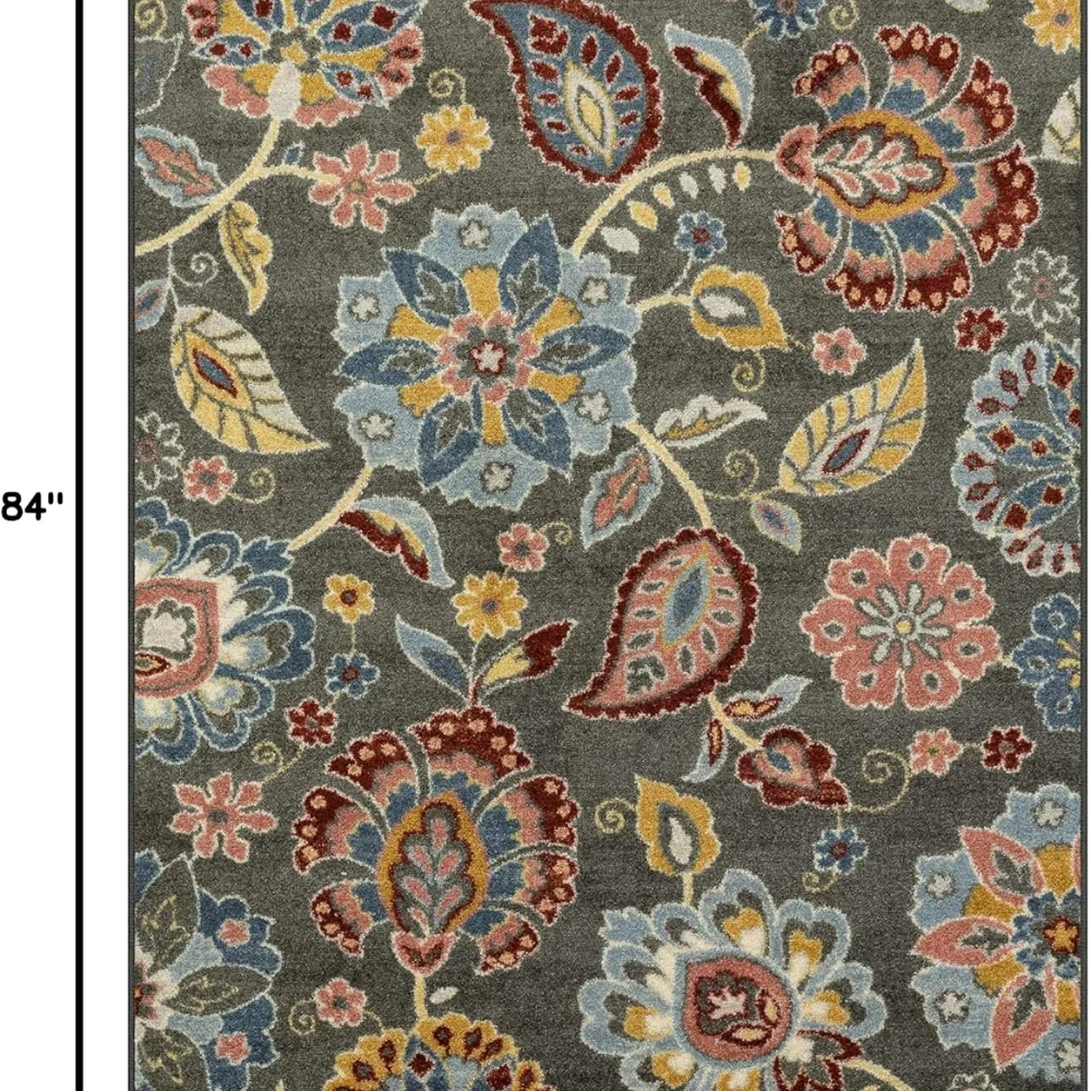 Gardena Floral Area Rug, 4'9" x 7', Grey, view 2