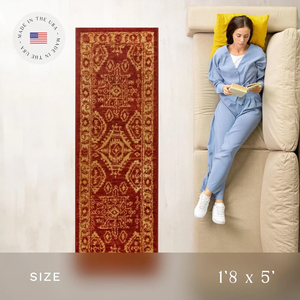 Georgina Traditional Runner, 1'8" x 5', Red, view 3