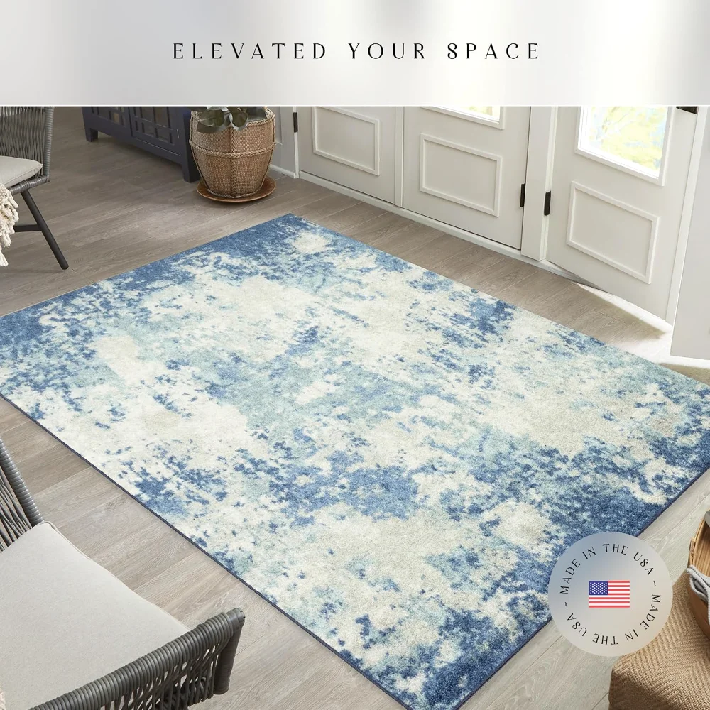 Horizon Modern Abstract Pet Mat, 4'9" x 7', Arctic Blue, view 3