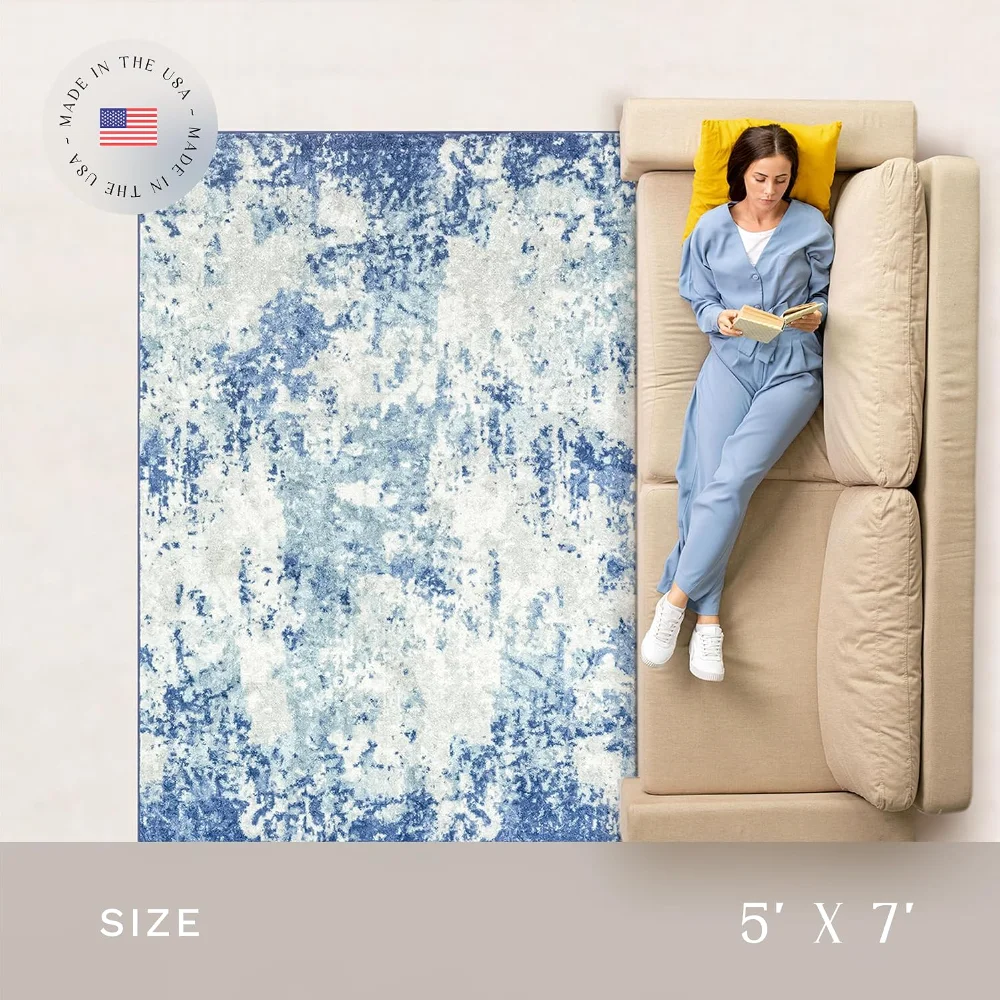 Horizon Modern Abstract Pet Mat, 4'9" x 7', Arctic Blue, view 4