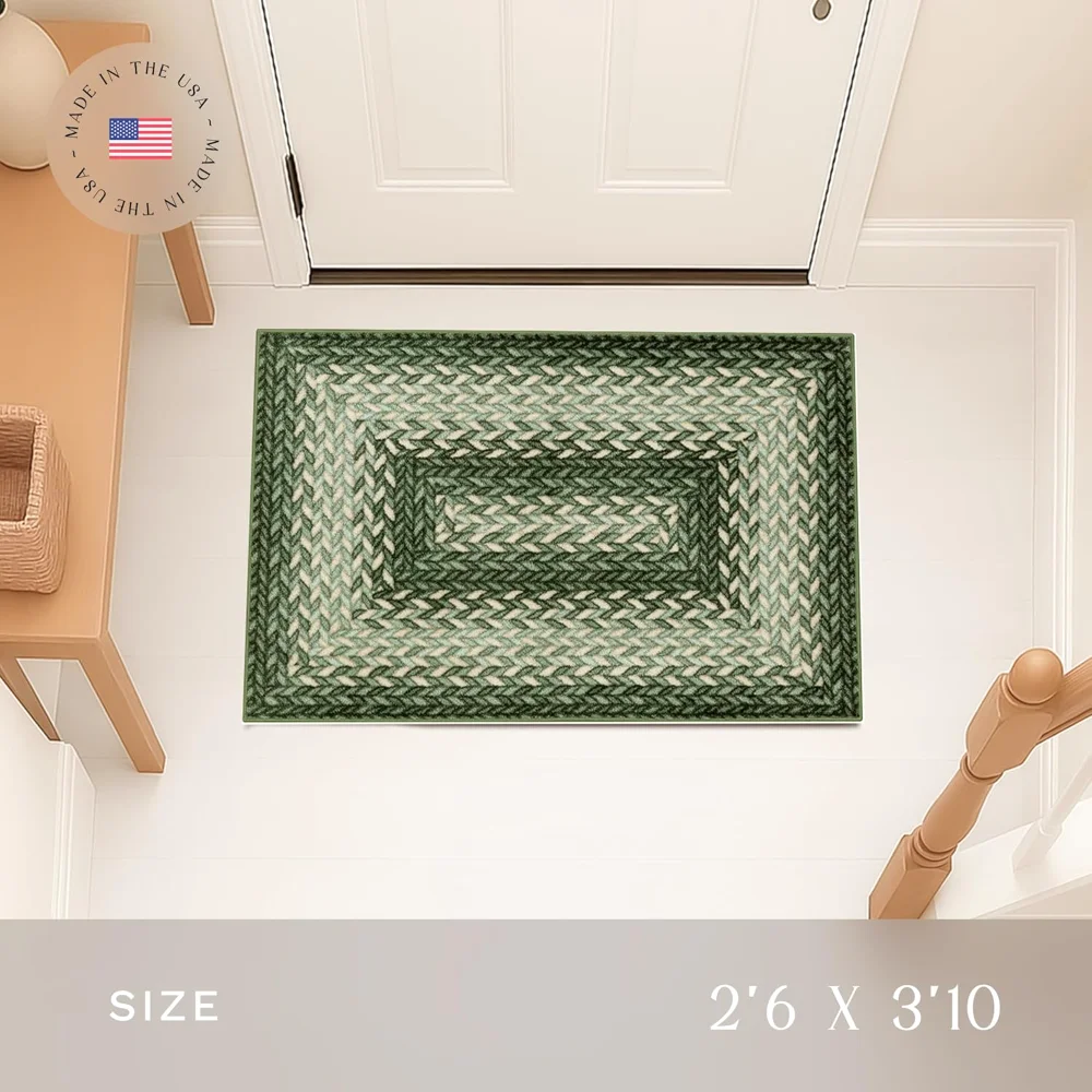 Marion Bohemian Braided-Style Print Accent Rug, 2'6" x 3'10", Green, view 2