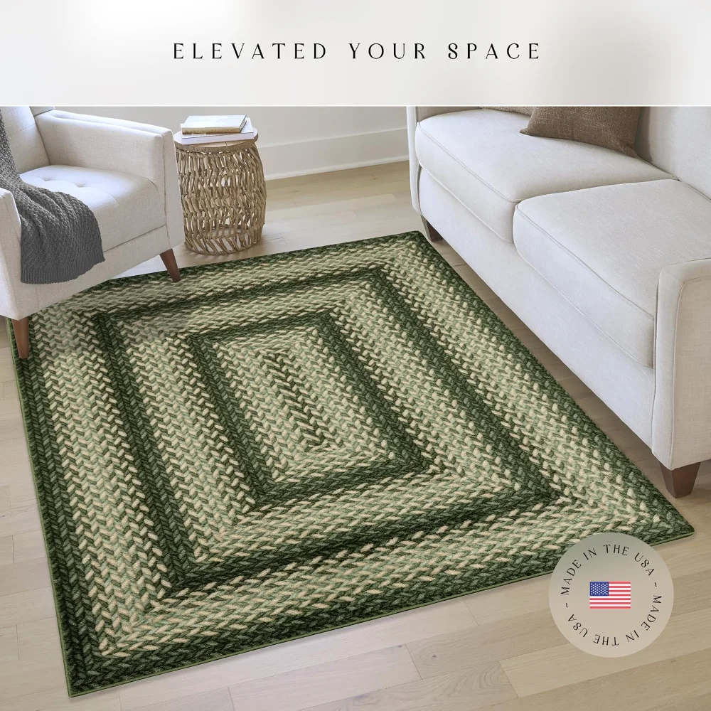 Marion Bohemian Braided-Style Print Area Rug, 4'9" x 7', Green, view 3