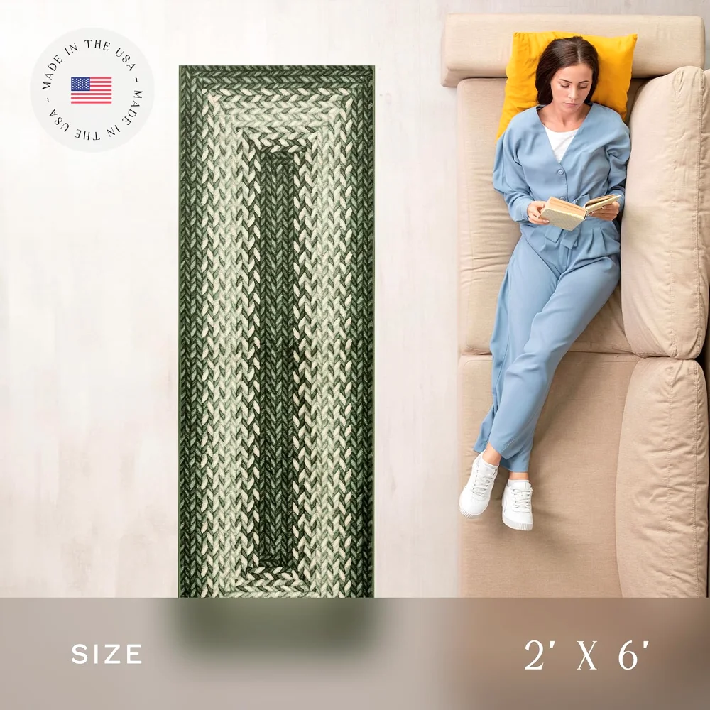 Marion Bohemian Braided-Style Print Runner, 2' x 6', Green, view 3