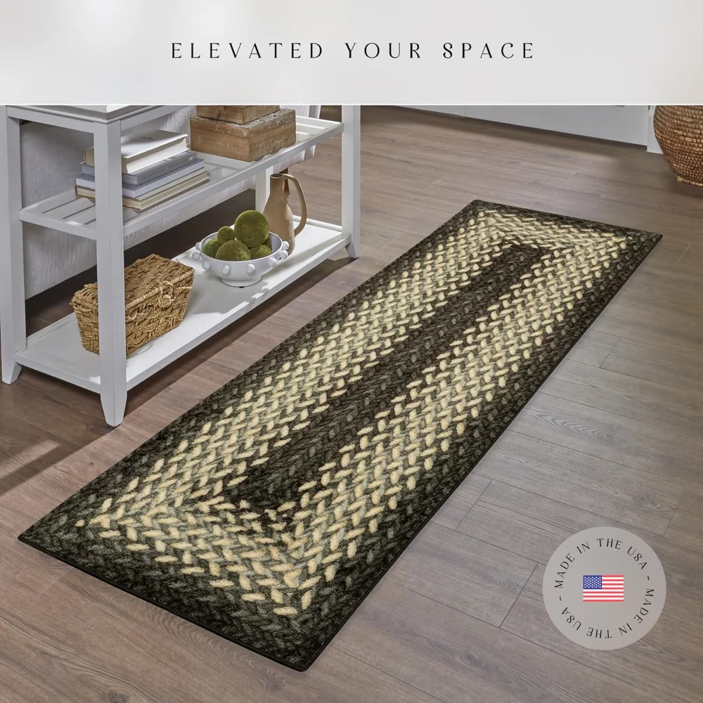 Marion Bohemian Braided-Style Print Runner, 2' x 8', Black, view 2