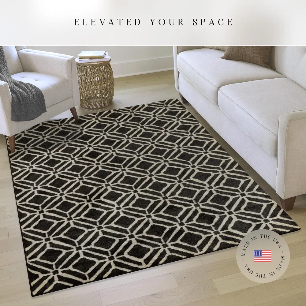 Moderna Geometric Area Rug, 4'9" x 7', Black, view 2