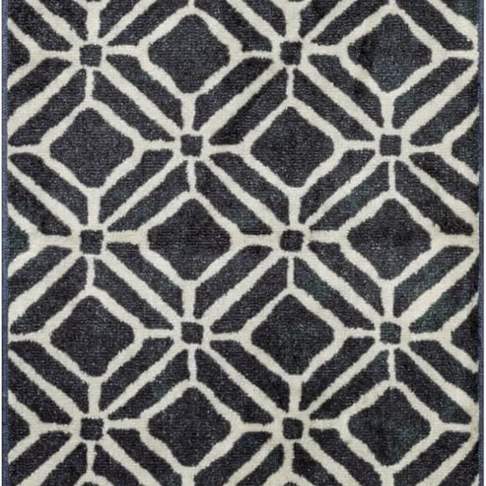 Moderna Geometric Runner, 2' x 6', Dark Blue