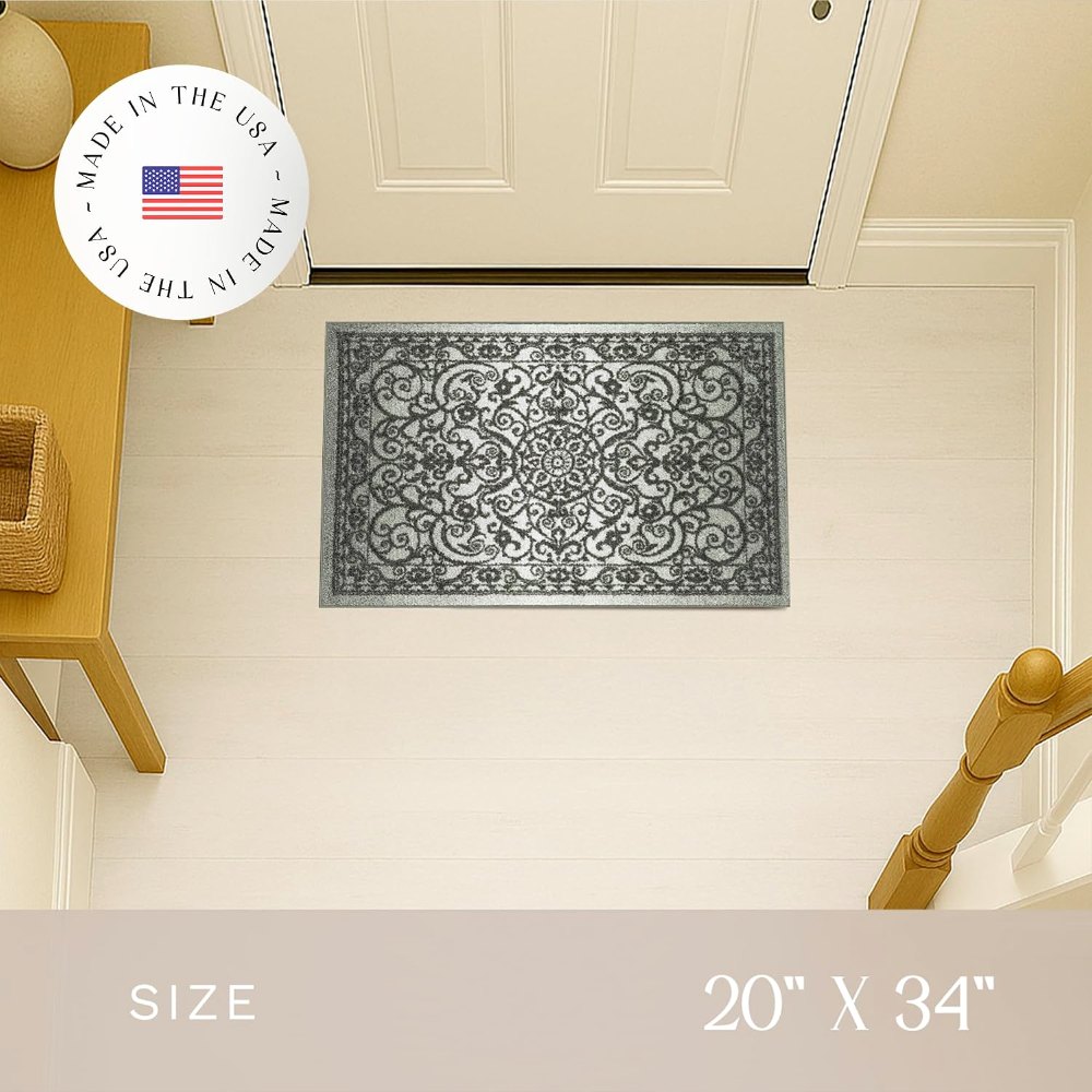 Pelham Vintage Medallion Accent Rug, 1'8" x 2'10", Grey styled in a room