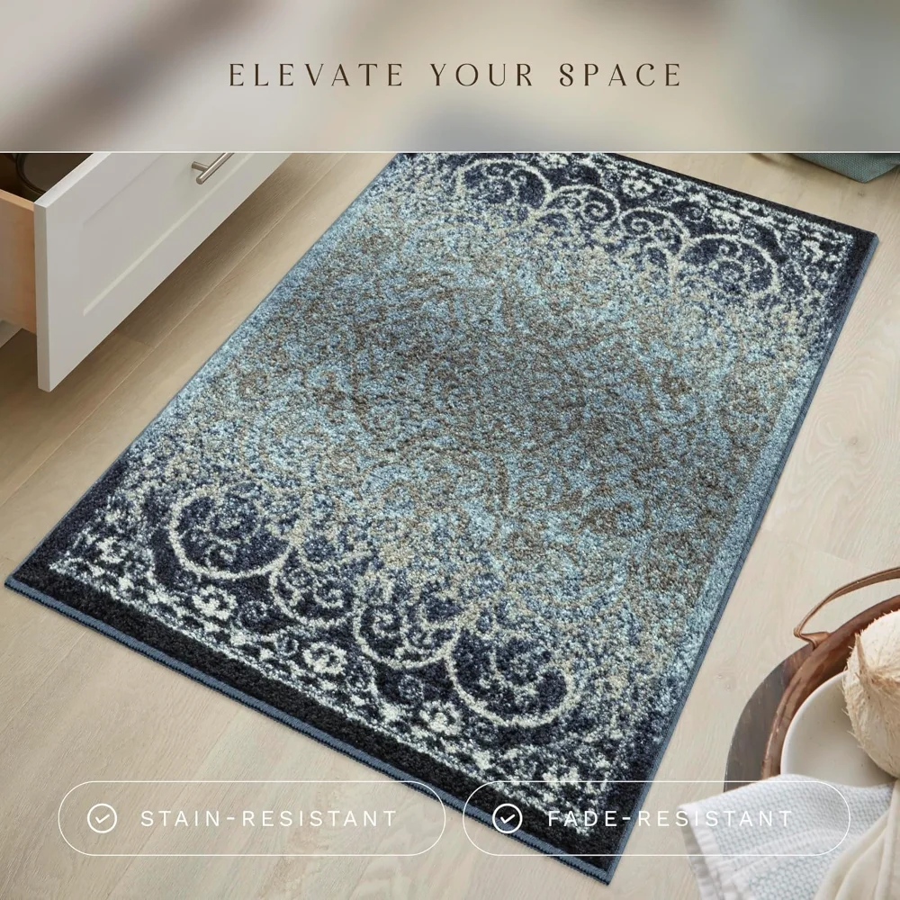 Pelham Vintage Medallion Accent Rug, 2'6" x 3'10", Navy, view 3