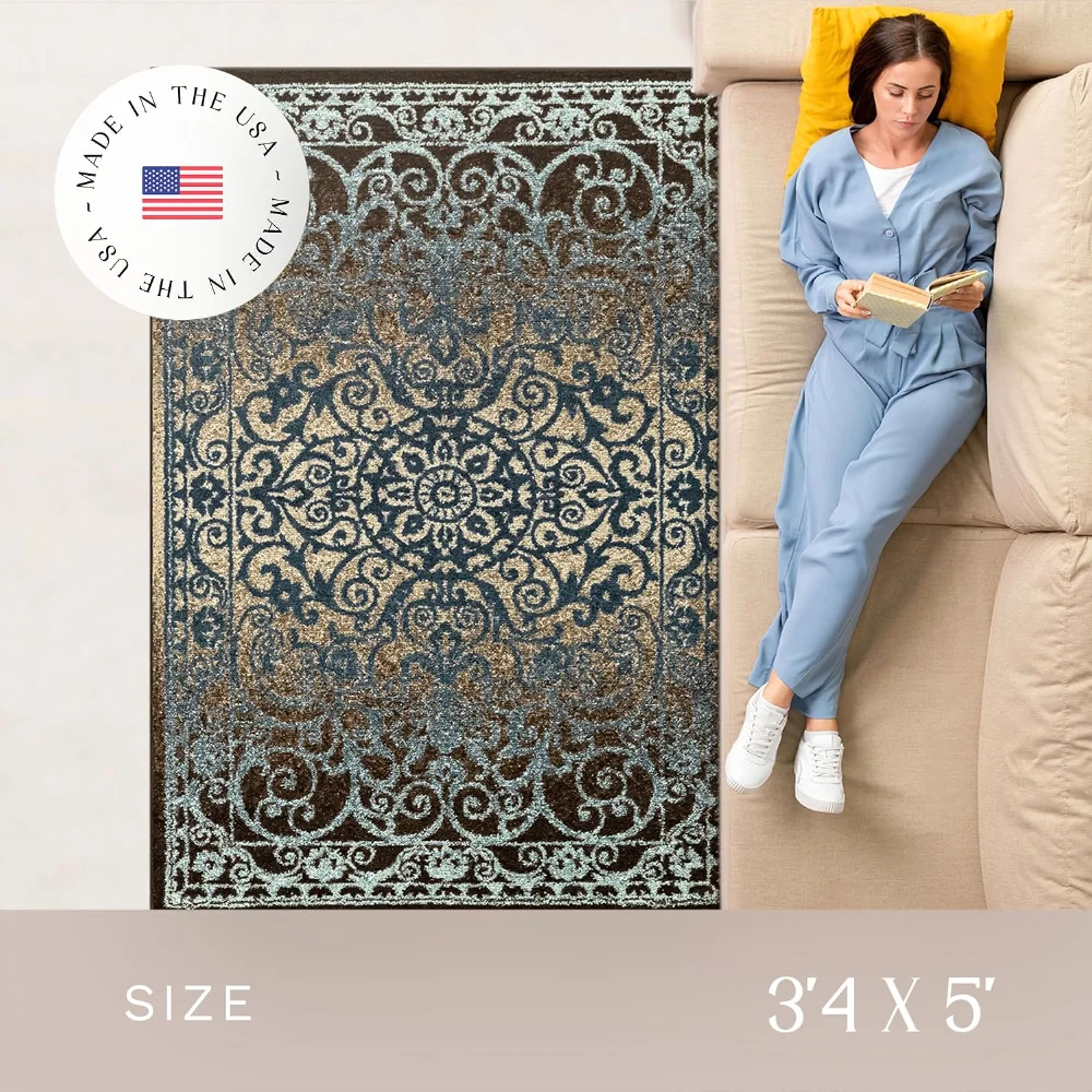 Pelham Vintage Medallion Pet Mat, 3'4" x 5', Blue, view 3