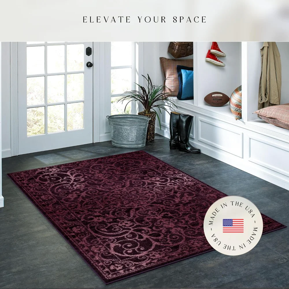 Pelham Vintage Medallion Pet Mat, 3'4" x 5', Wineberry, view 2