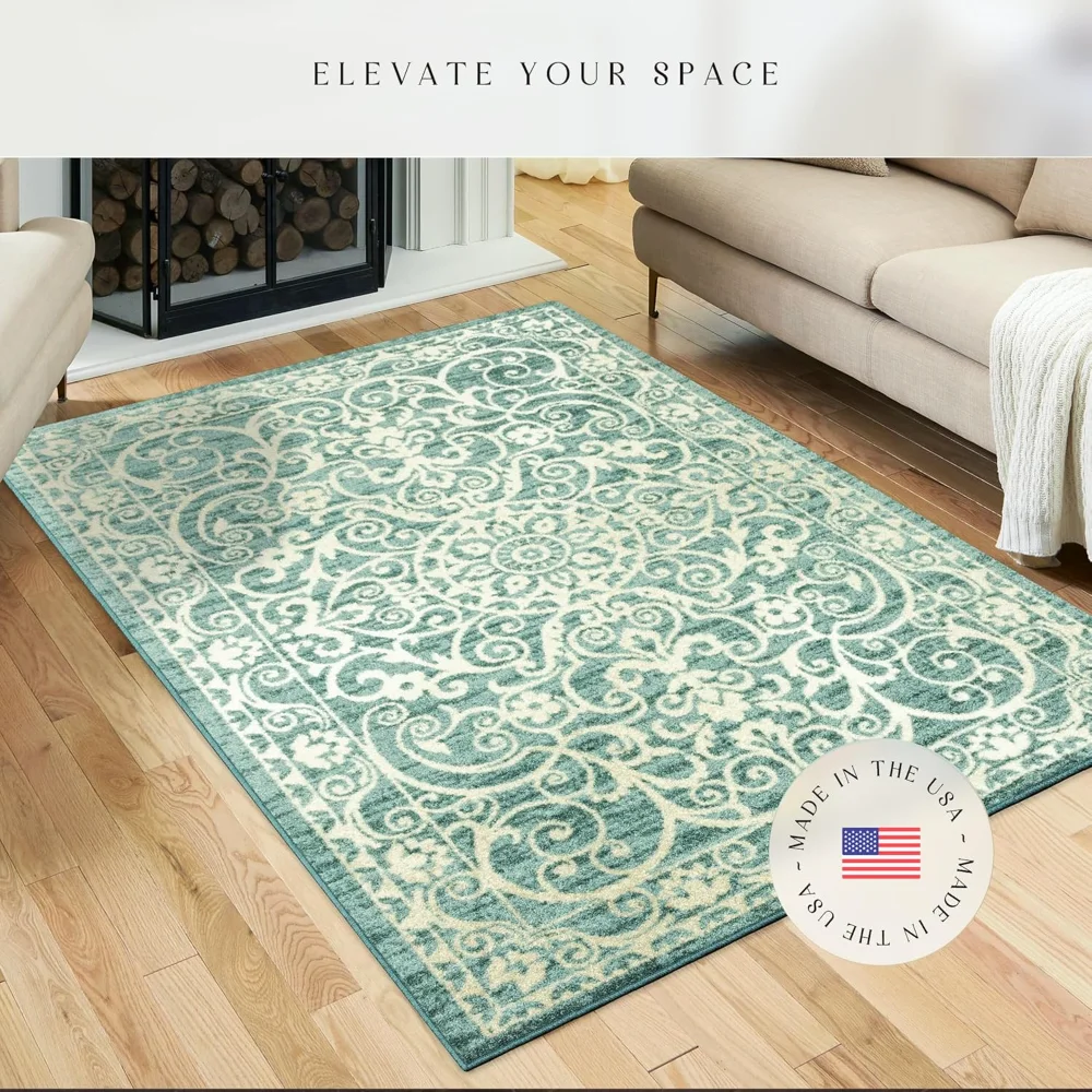 Pelham Vintage Medallion Pet Mat, 4'9" x 7', Light Spa, view 3