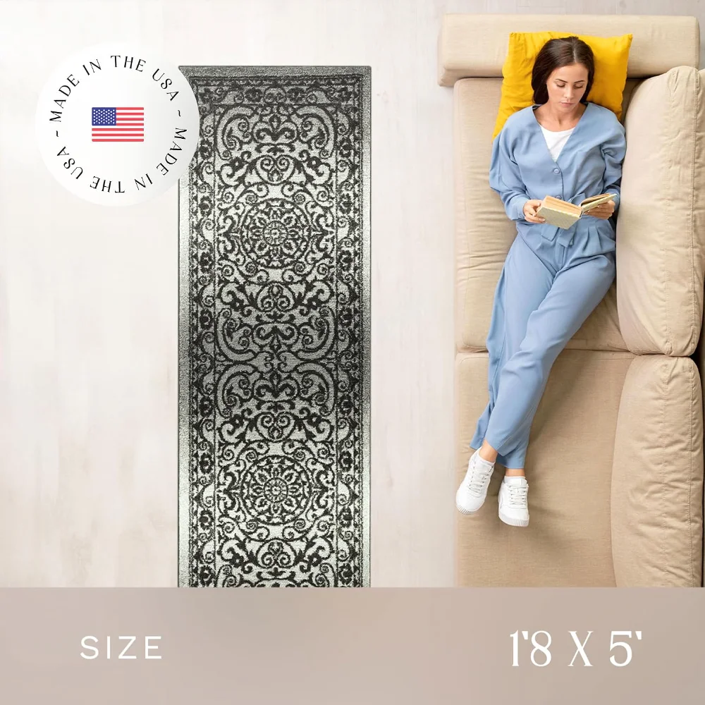 Pelham Vintage Medallion Runner, 1'8" x 5', Grey, view 4