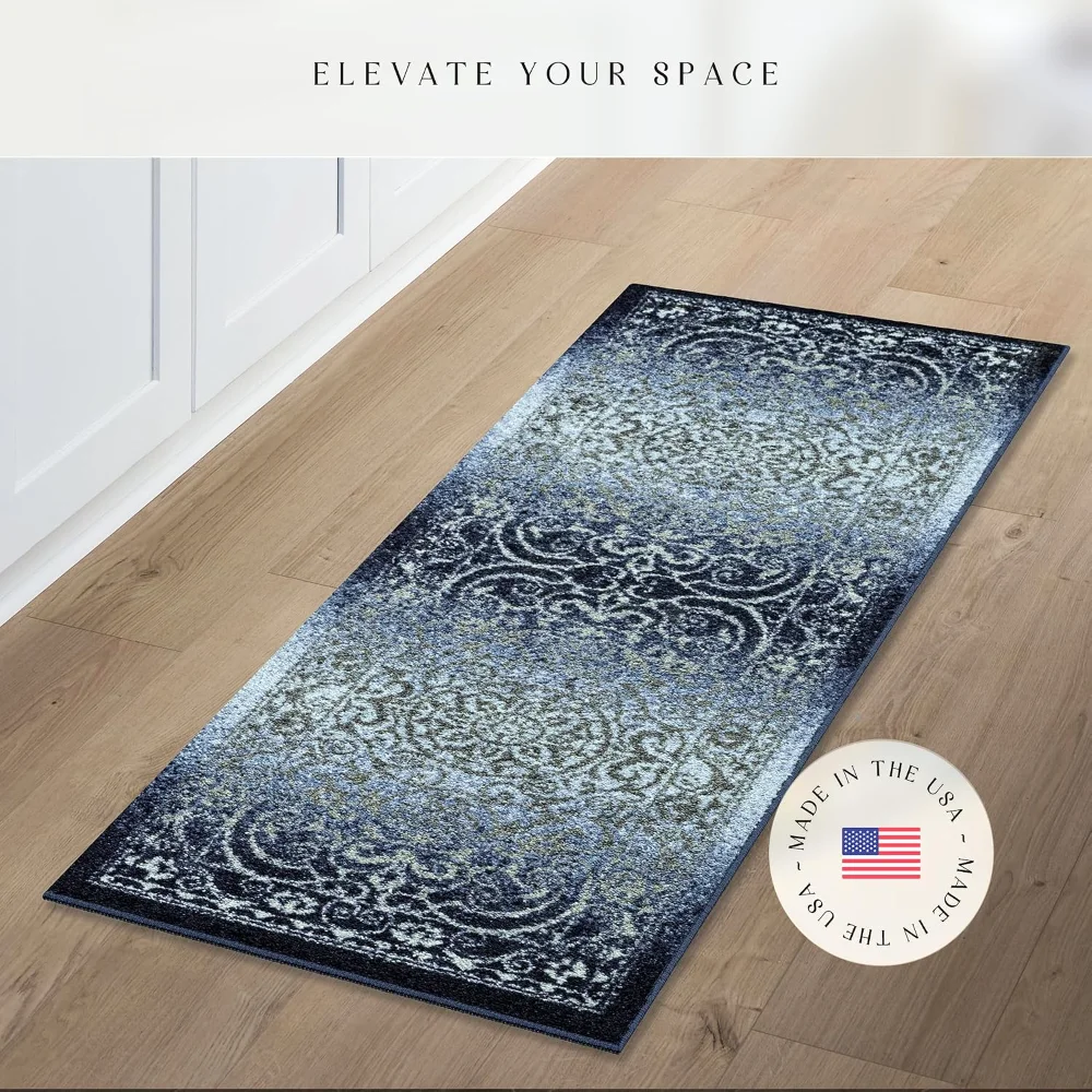 Pelham Vintage Medallion Runner, 1'8" x 5', Navy, view 3