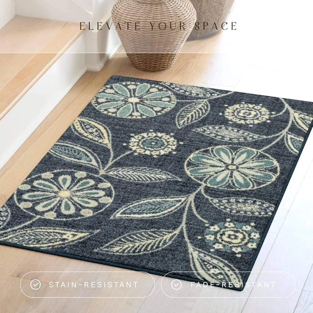 Reggie Floral Accent Rug, 2'6" x 3'10", Blue, view 2
