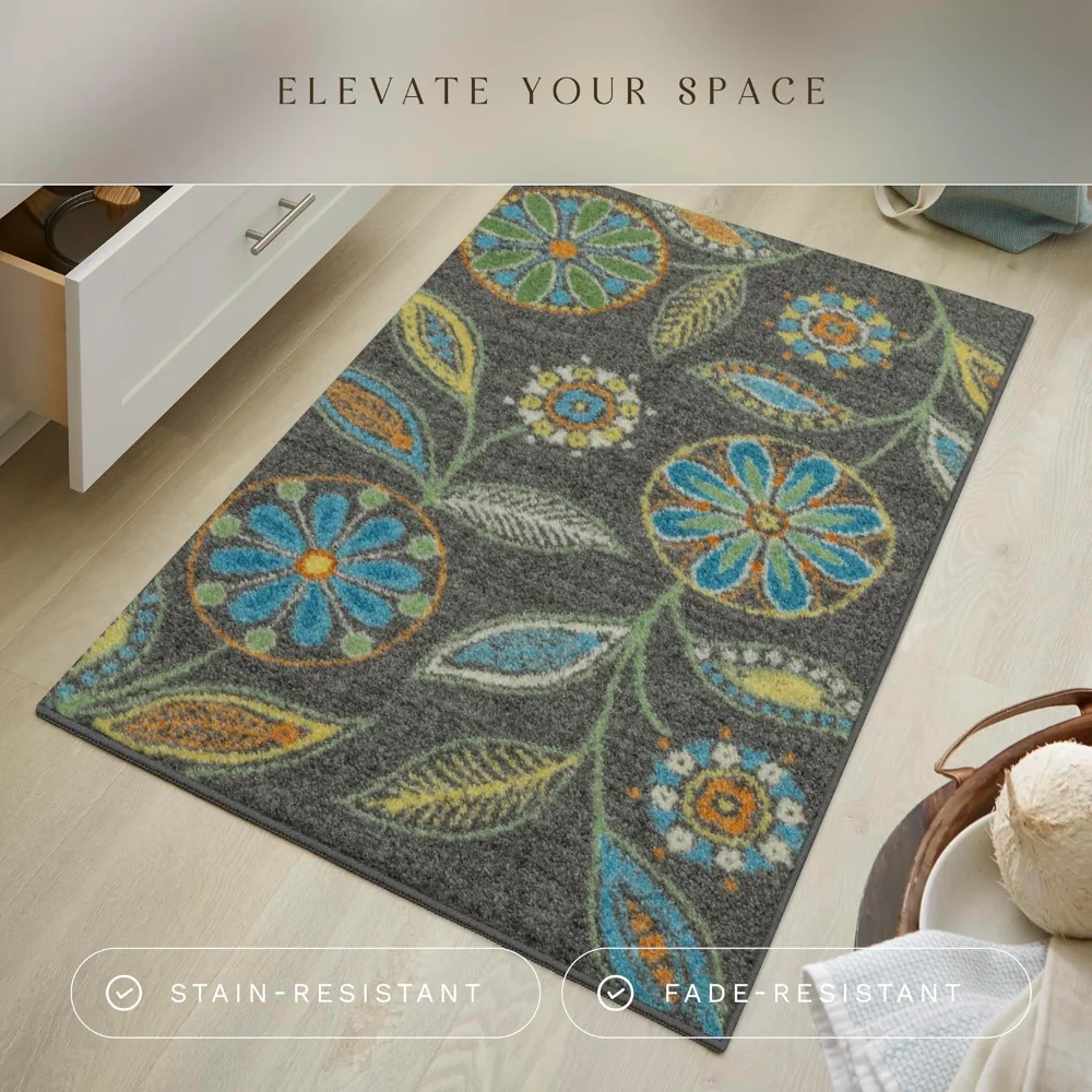 Reggie Floral Accent Rug, 2'6" x 3'10", Dark Grey, view 2