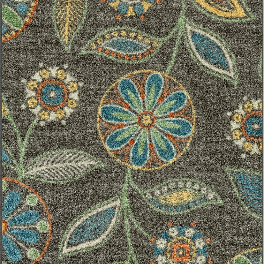 Reggie Floral Pet Mat, 3'4" x 5', Dark Grey