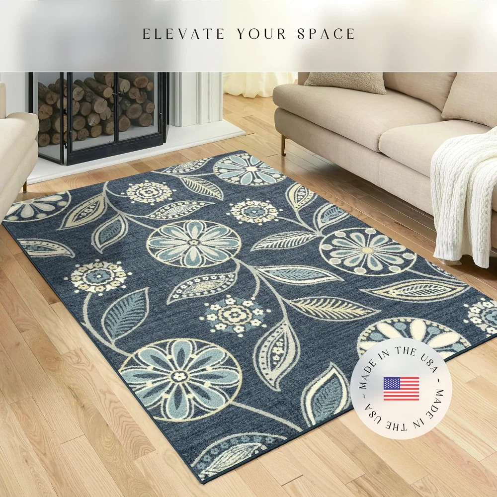 Reggie Floral Pet Mat, 4'9" x 7', Blue, view 3