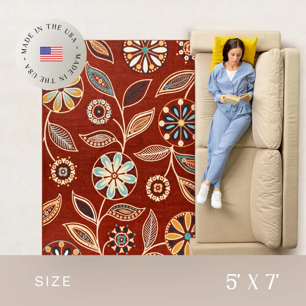 Reggie Floral Pet Mat, 4'9" x 7', Merlot, view 4