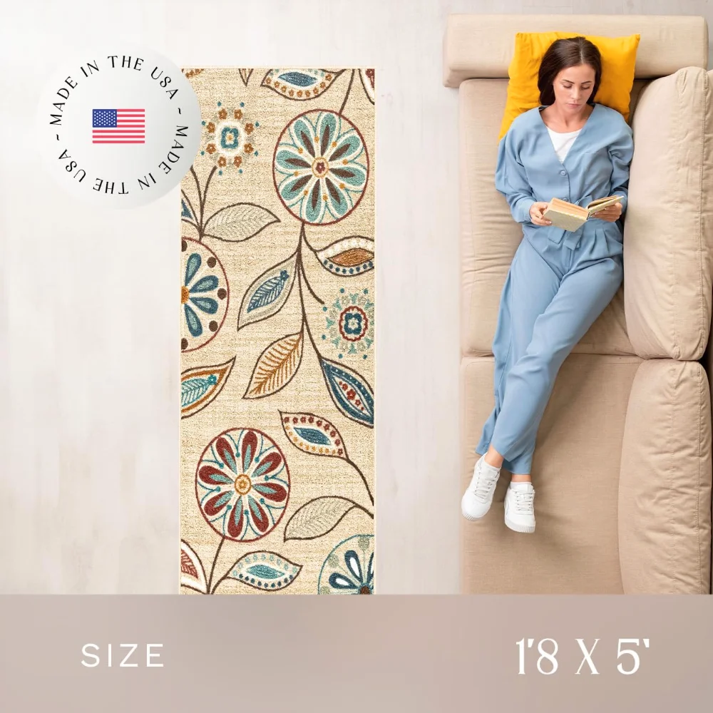 Reggie Floral Runner, 1'8" x 5', Beige, view 3
