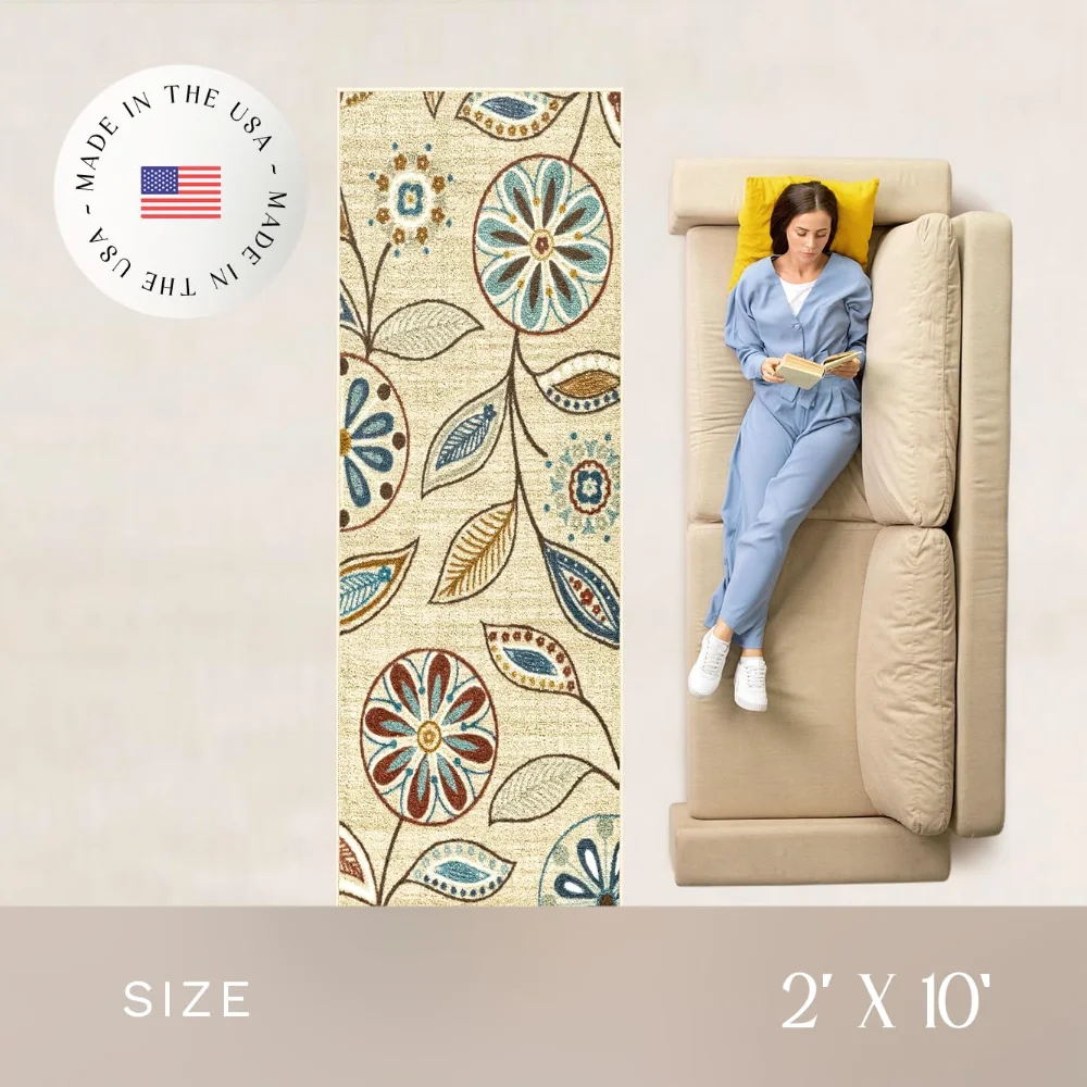 Reggie Floral Runner, 2' x 10', Beige, view 4