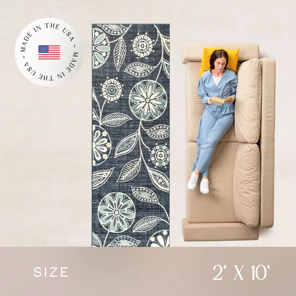 Reggie Floral Runner, 2' x 10', Blue, view 4
