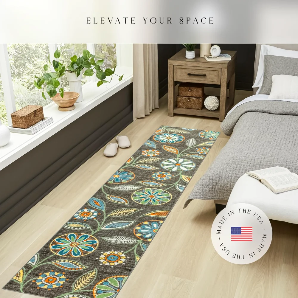 Reggie Floral Runner, 2' x 10', Dark Grey, view 3