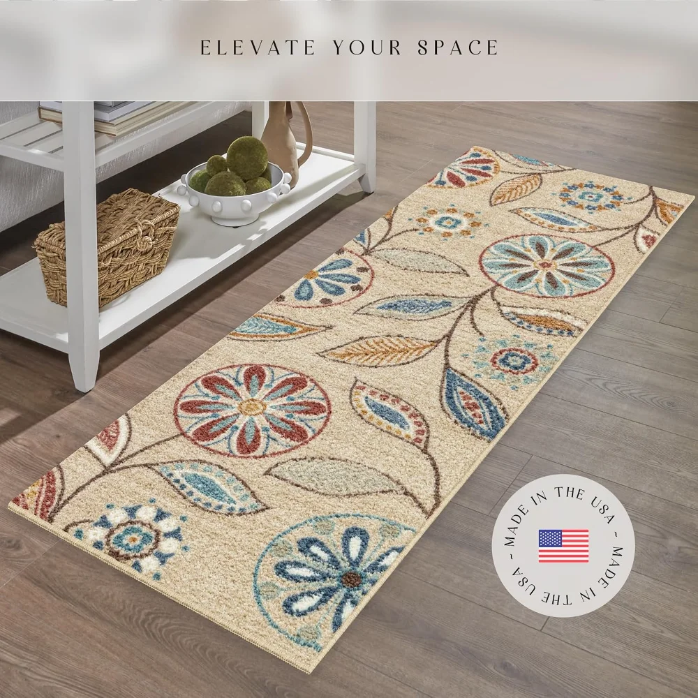 Reggie Floral Runner, 2' x 6', Beige, view 2
