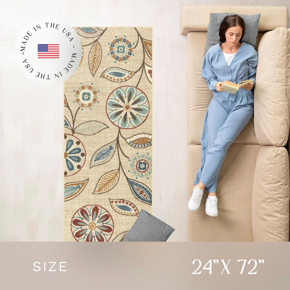Reggie Floral Runner, 2' x 6', Beige, view 3
