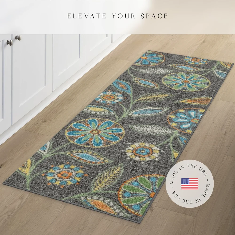 Reggie Floral Runner, 2' x 6', Dark Grey, view 2