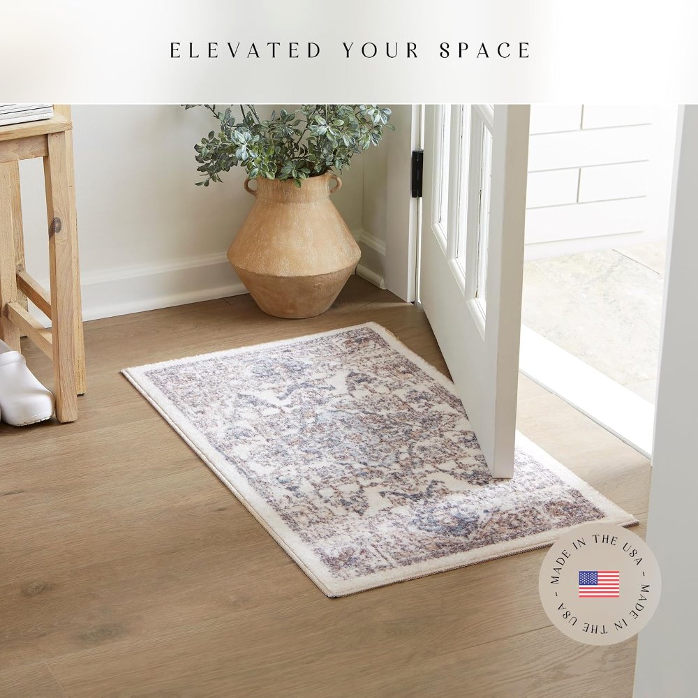 Tapestry Farmhouse Accent Rug, 1'8" x 2'10", Taupe styled in a room