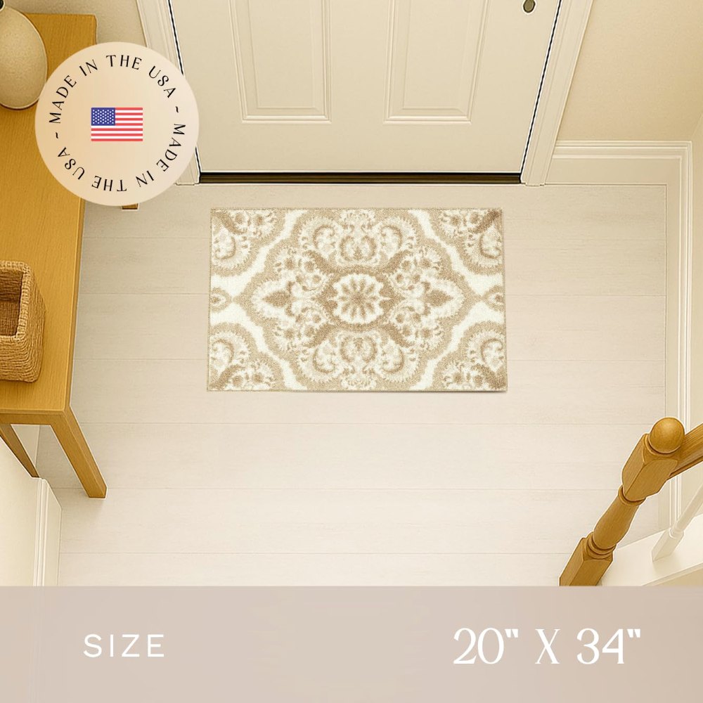Vivian Medallion Accent Rug, 1'8" x 2'10", Beige styled in a room