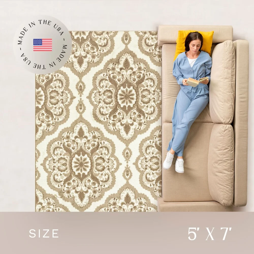 Vivian Medallion Pet Mat, 4'9" x 7', Beige, view 4