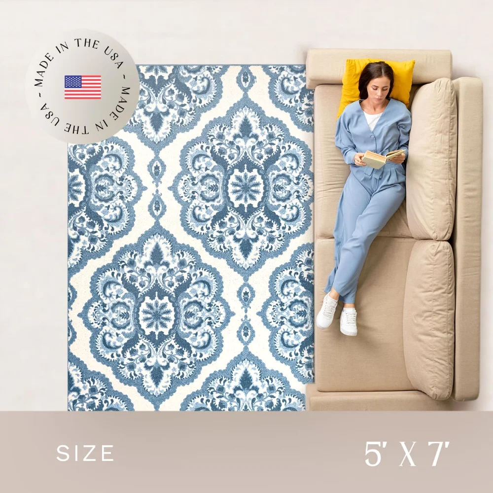 Vivian Medallion Pet Mat, 4'9" x 7', Blue, view 4