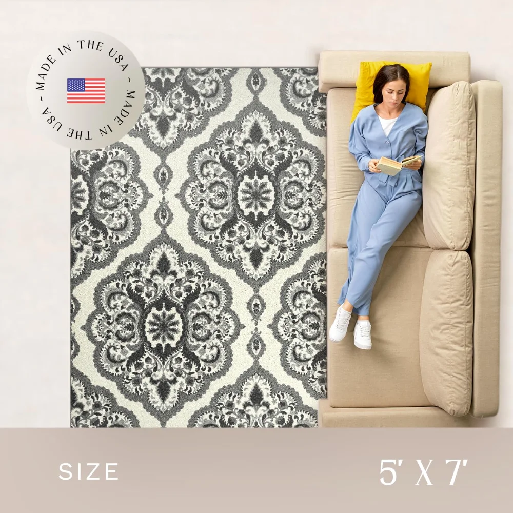 Vivian Medallion Pet Mat, 4'9" x 7', Grey, view 4