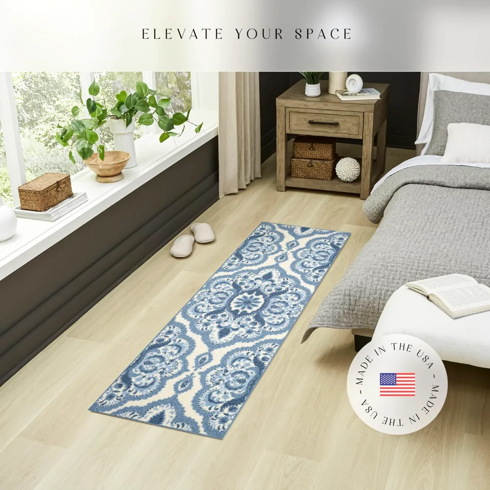 Vivian Medallion Runner, 1'8" x 5', Blue, view 2