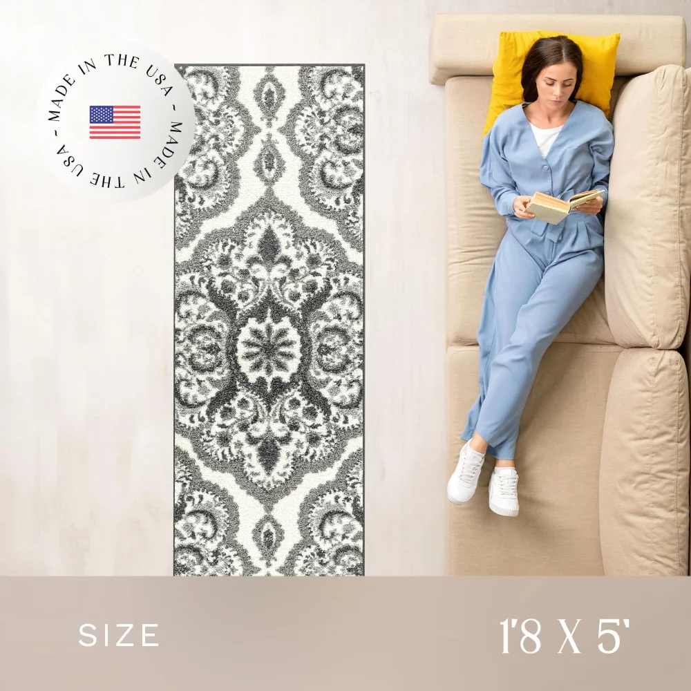 Vivian Medallion Runner, 1'8" x 5', Grey, view 3