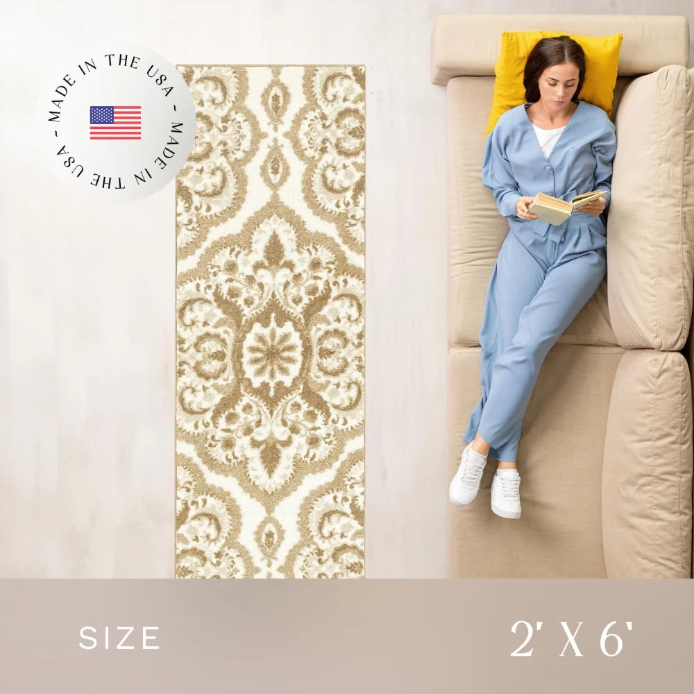 Vivian Medallion Runner, 2' x 6', Beige, view 3